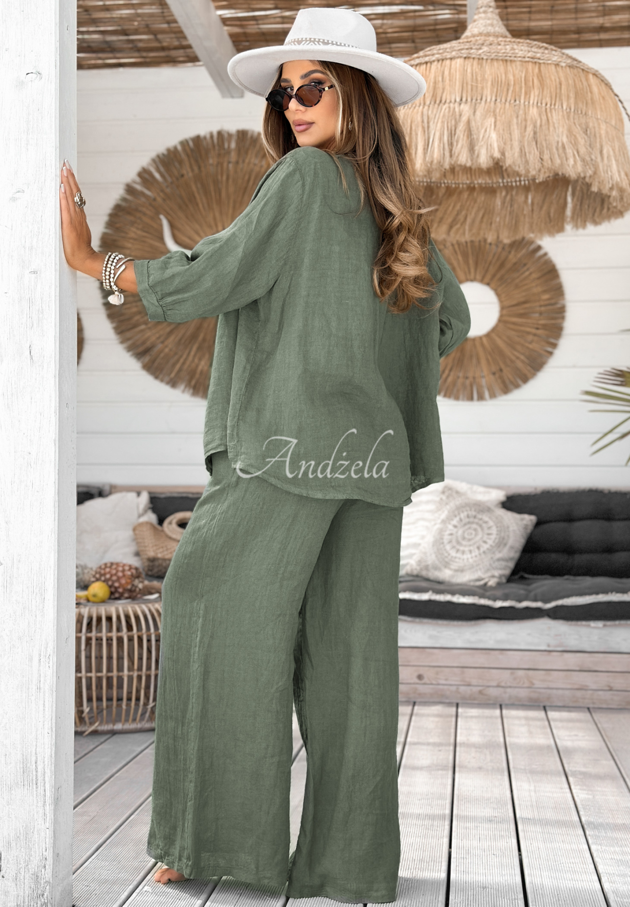 Ľanová blúzka s kvetinami On Vacation khaki