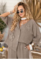 Lniana Blúzka z kwiatami Summer Dream Mokka