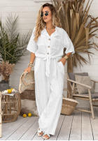 Lniane Nohavice wide leg My Happy Place biele