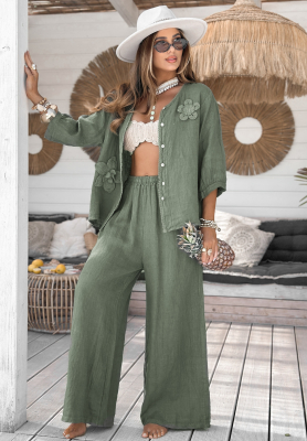 Ľanové nohavice wide leg On Vacation khaki