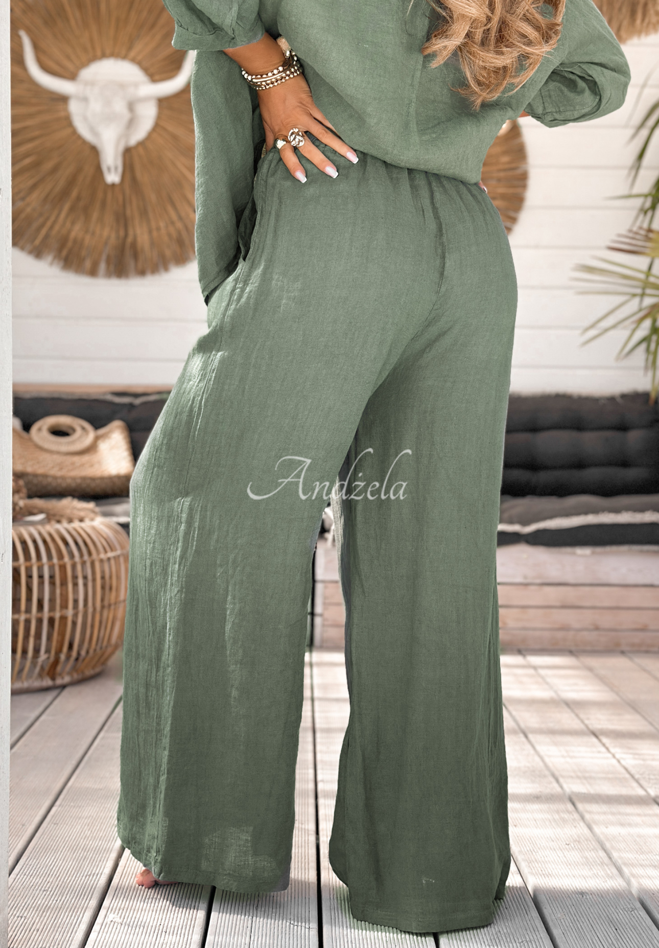 Ľanové nohavice wide leg On Vacation khaki