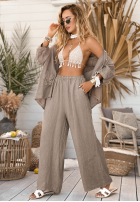 Lniane Nohavice wide leg My Happy Place Mokka