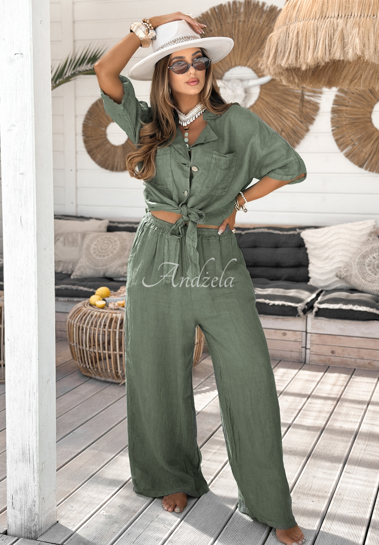 Ľanová košeľa s vreckami On Vacation khaki