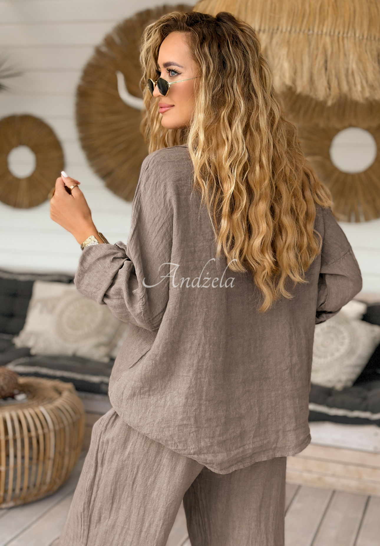 Ľanová košeľa s čipkou boho My Summer Soul Mokka