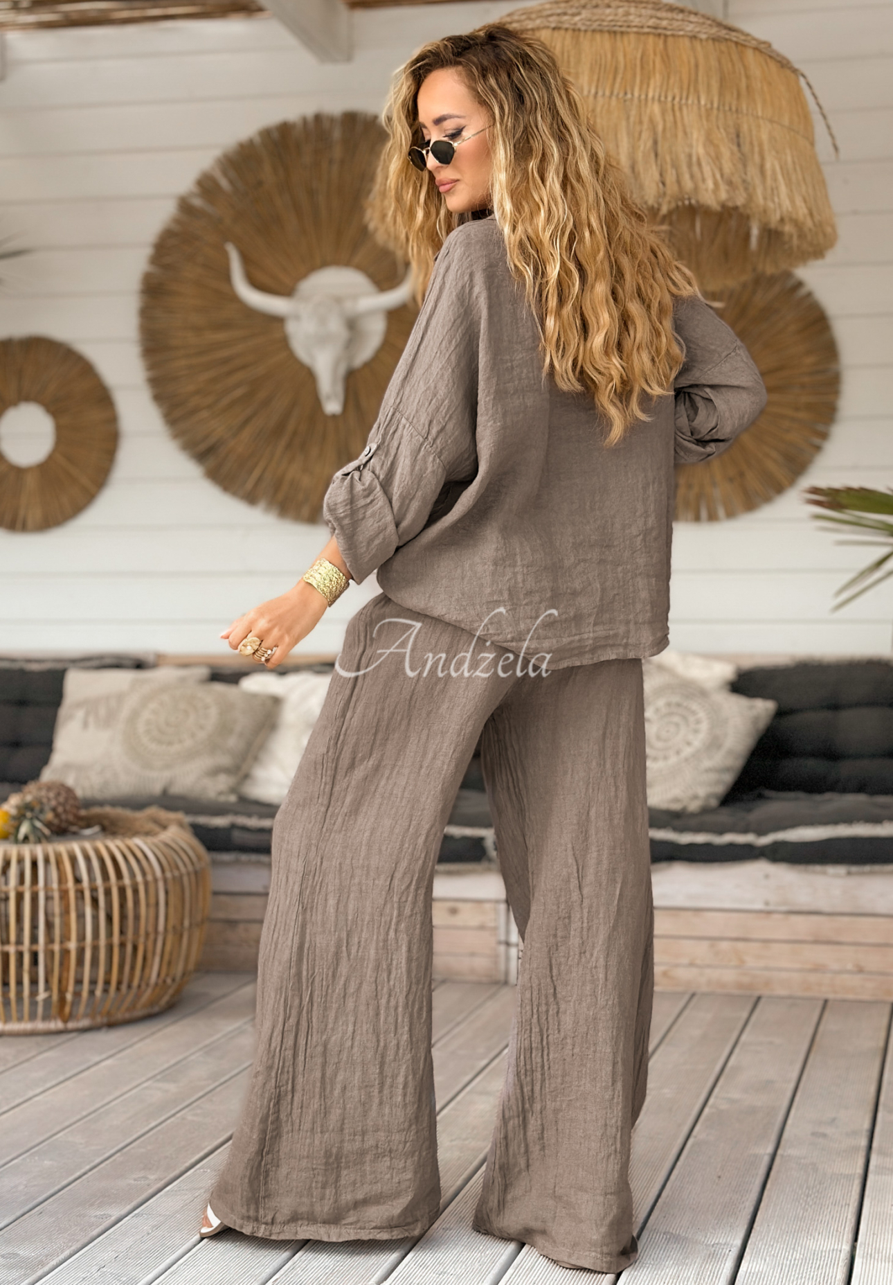 Ľanová košeľa s čipkou boho My Summer Soul Mokka
