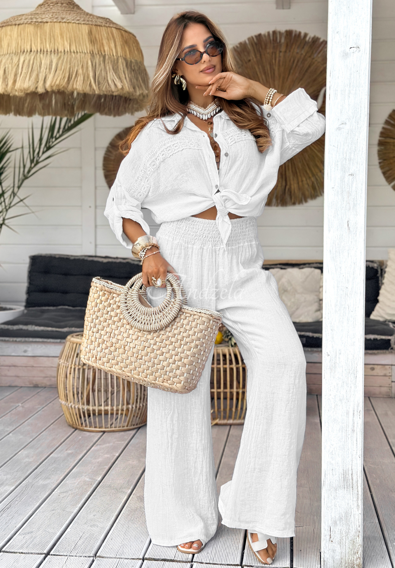 Ľanové nohavice wide leg My Summer Soul biele