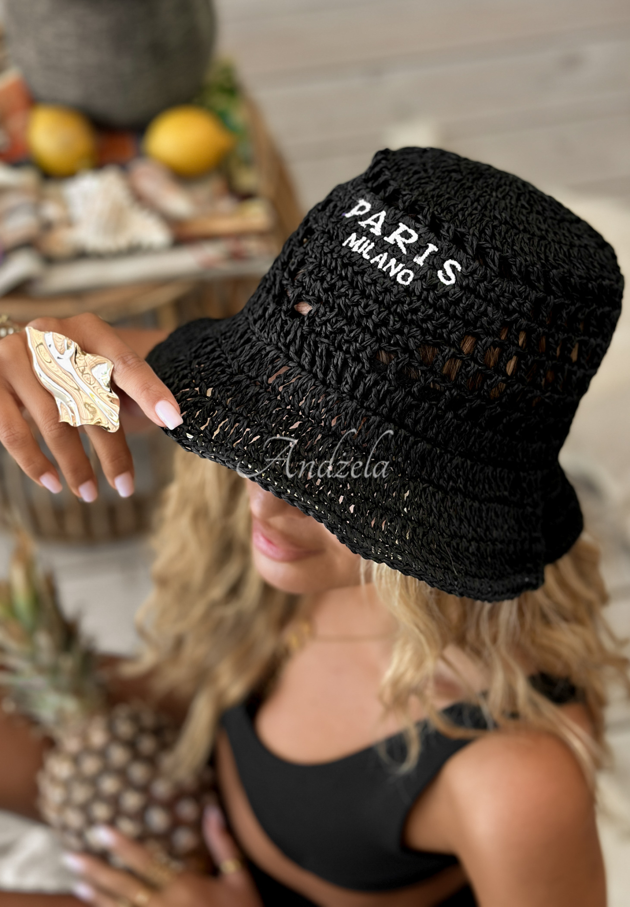 Pletený klobúk bucket hat Paris Milano čierne