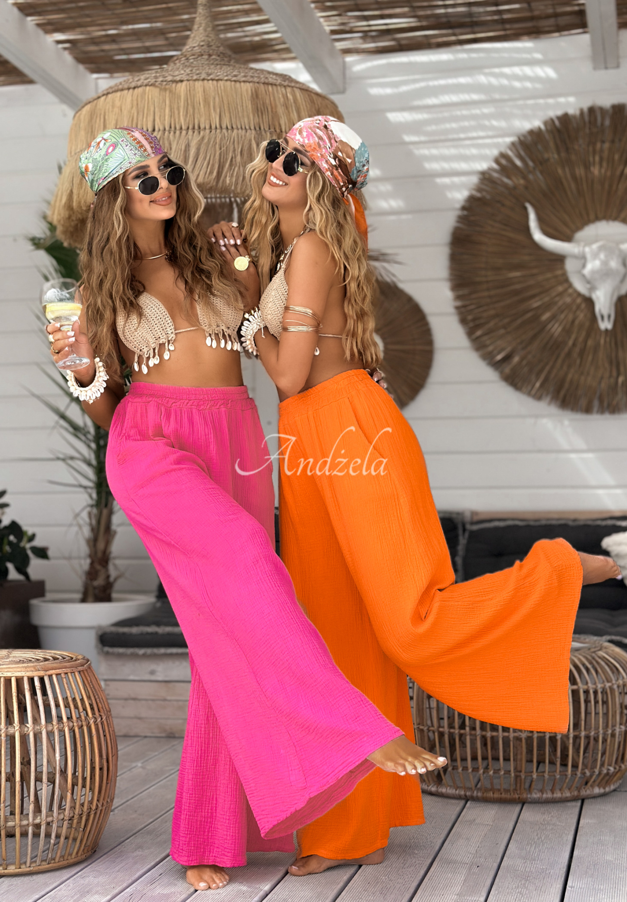 Mušelínové nohavice wide leg Paradise Bay oranžové