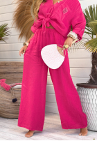 Lniane Nohavice wide leg My Happy Place fuchsiové