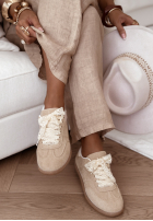 semiošové Čižmy z kokardką Sweet & Pearly béžové