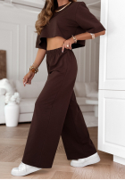 Tepláková súprava Tričko i Nohavice wide leg Lovely Duo čokoládový