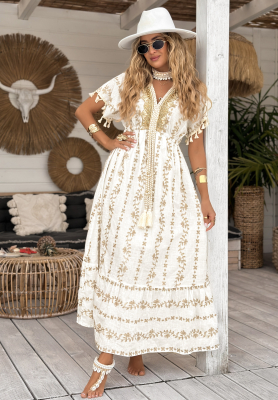Vyšívané maxi šaty boho To The Ocean ecru
