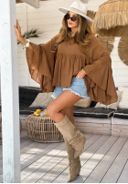 Blúzka oversize z falbankami Sunkissed Bliss ťavia