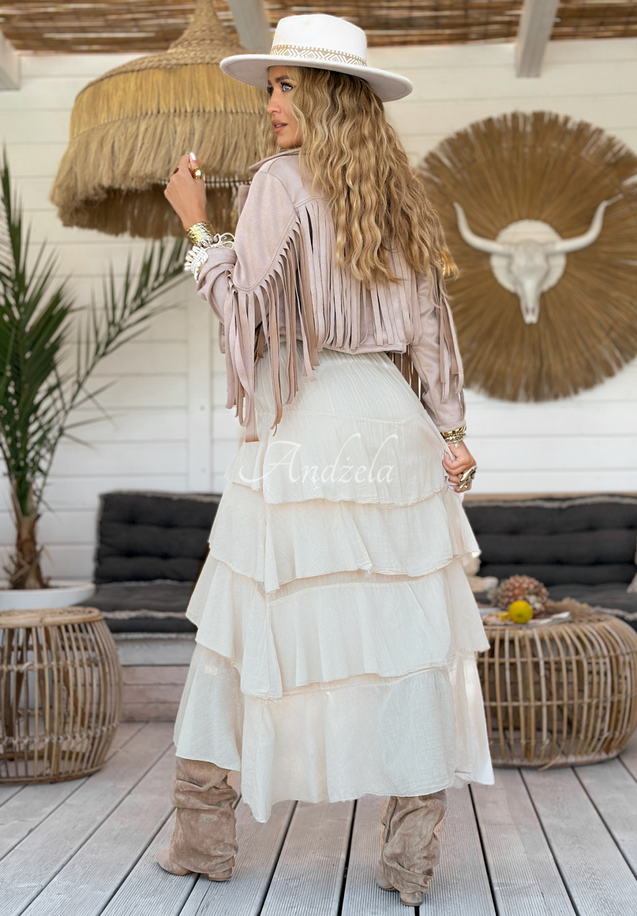 Sukňa maxi s volánikmi Boho Sands béžová