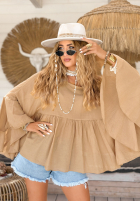 Blúzka oversize z falbankami Sunkissed Bliss čokoládová
