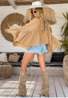 Blúzka oversize z falbankami Sunkissed Bliss čokoládová