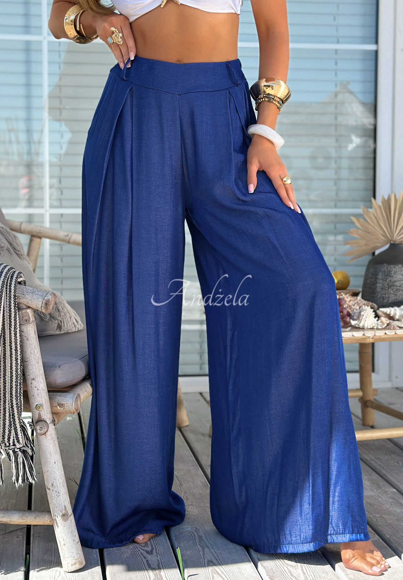 Látkové nohavice wide leg Set The Rules modré
