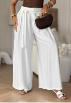 látkové Nohavice wide leg z wiązaniem Wavy Happiness ecru
