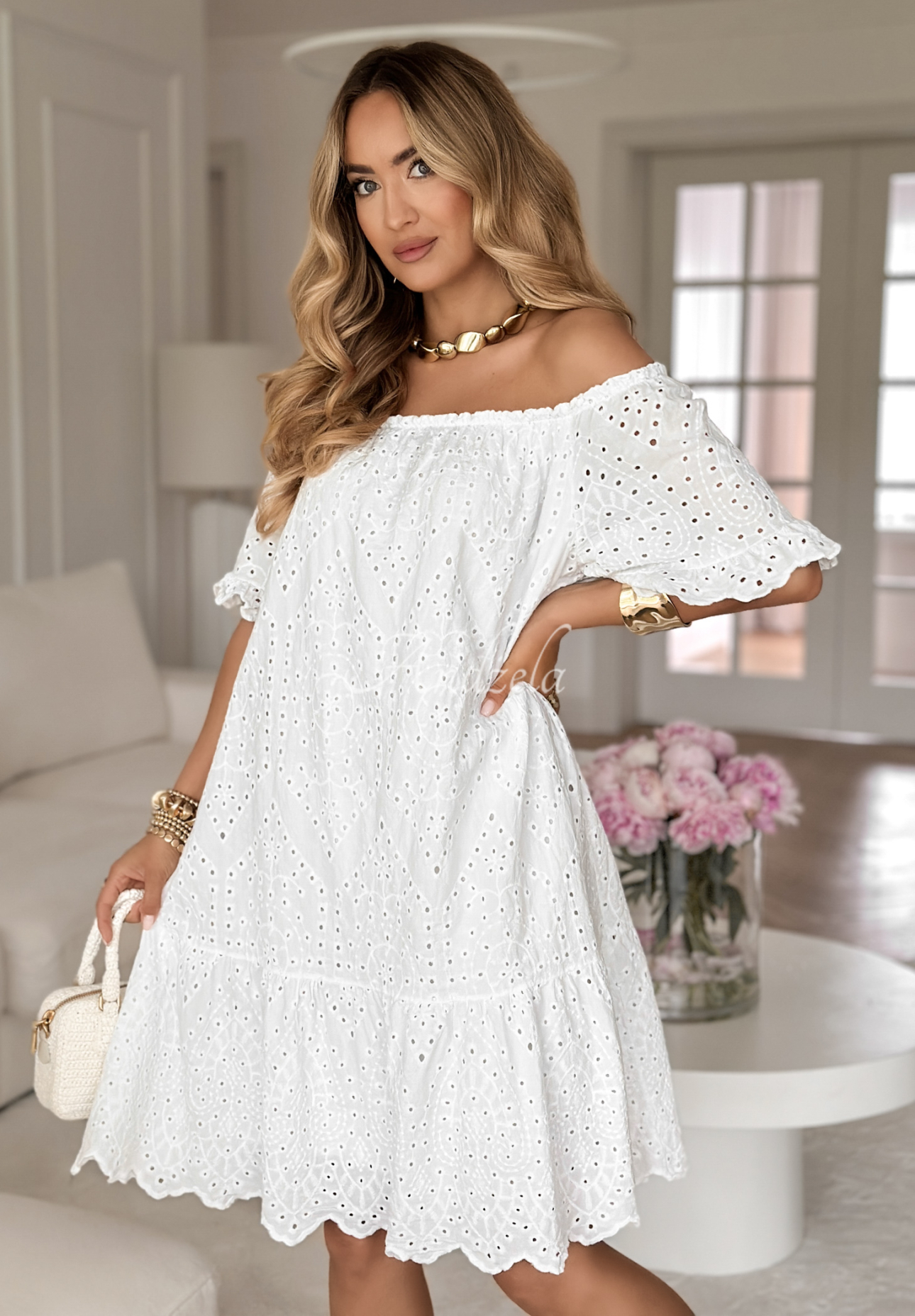 Šaty španielka boho s ažúrovými detailmi Palm Coast Biela