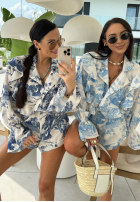 Lniany Súprava Košeľa i krótkie spodenki so vzormi La Milla Dreamy Places tmavomodrý