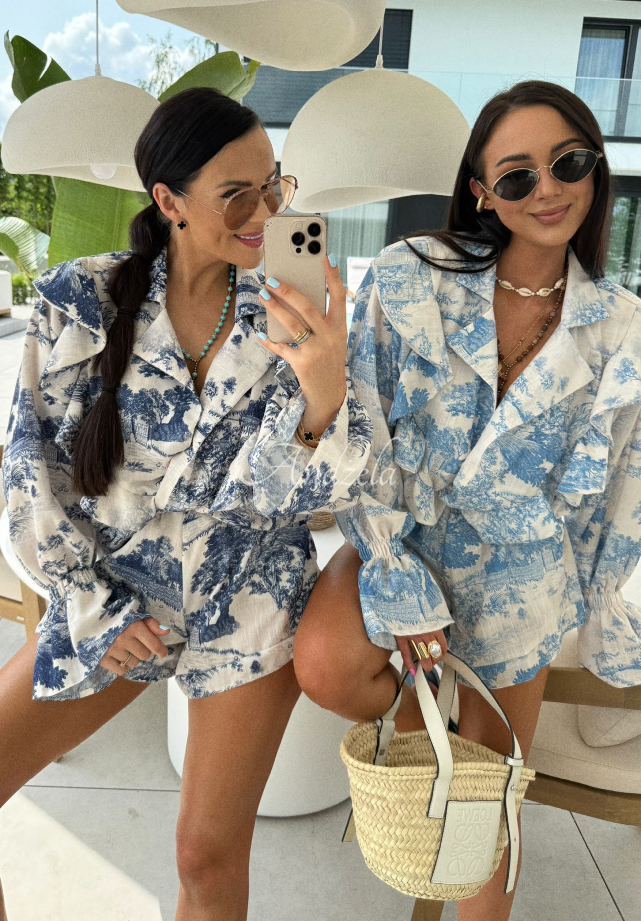 Ľanová súprava košeľa a šortky so vzormi La Milla Dreamy Places tmavomodrý