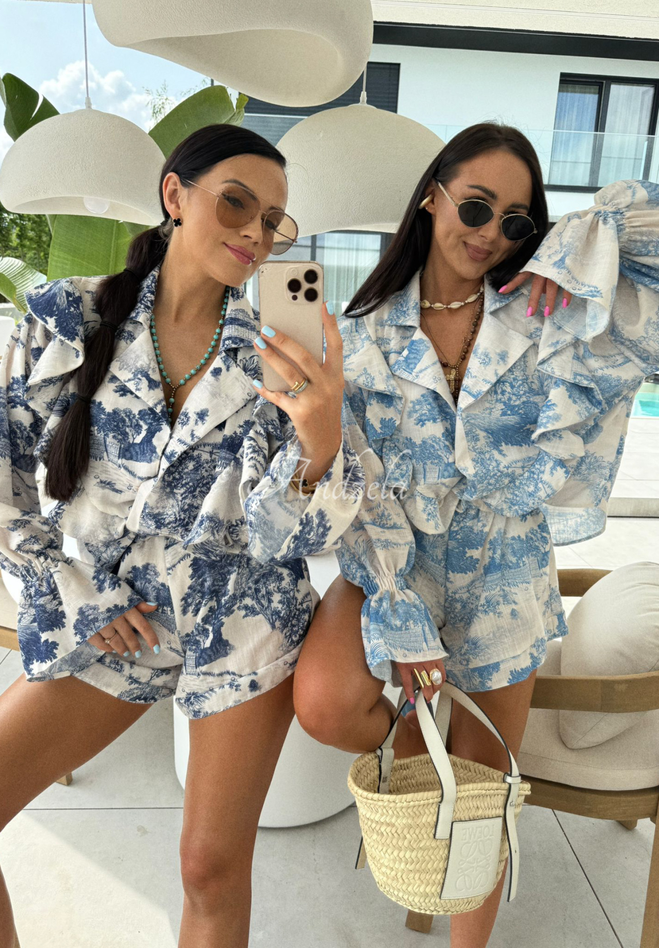 Ľanová súprava košeľa a šortky so vzormi La Milla Dreamy Places tmavomodrý