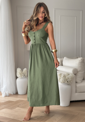 Viskózové šaty na ramienka La Esmeralda khaki