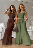 Súprava top i Nohavice wide leg La Colorada čokoládový