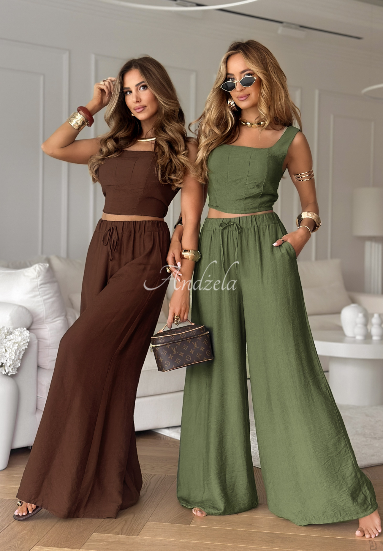 Viskózová súprava top a nohavice wide leg La Colorada čokoládový