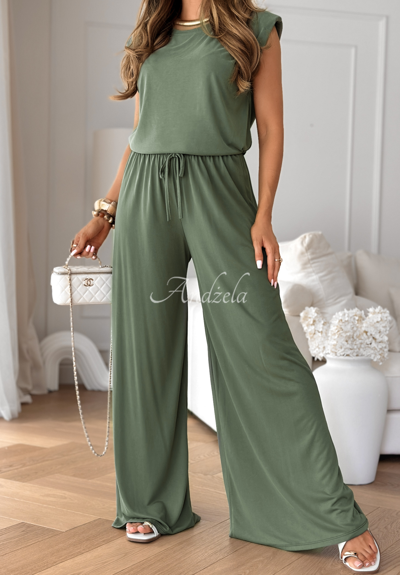 Súprava tank top a nohavice wide leg The Two Of Us khaki