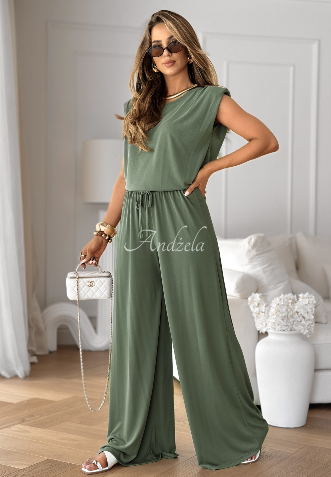 Súprava tank top a nohavice wide leg The Two Of Us khaki