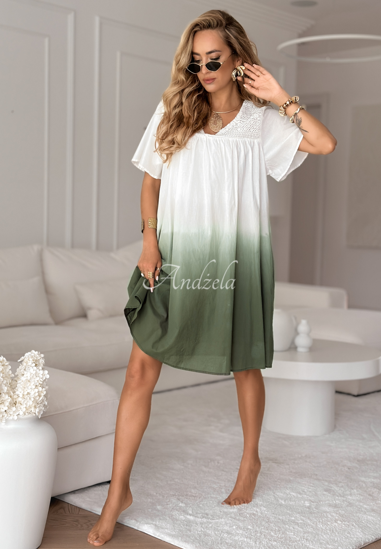 Oversize šaty ombré Marble Falls ecru