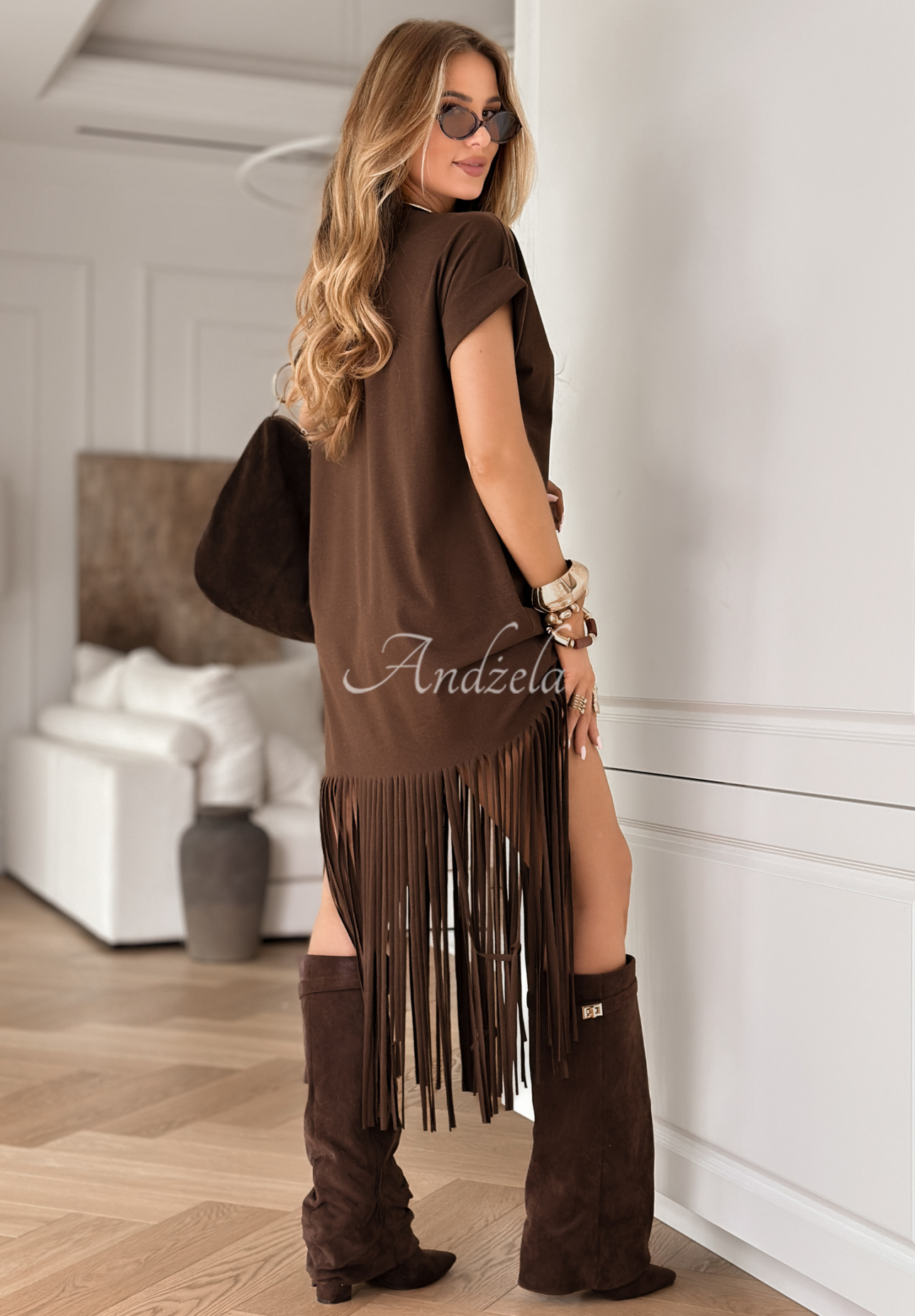 Šaty so strapcami boho Rancho Cortes čokoládová