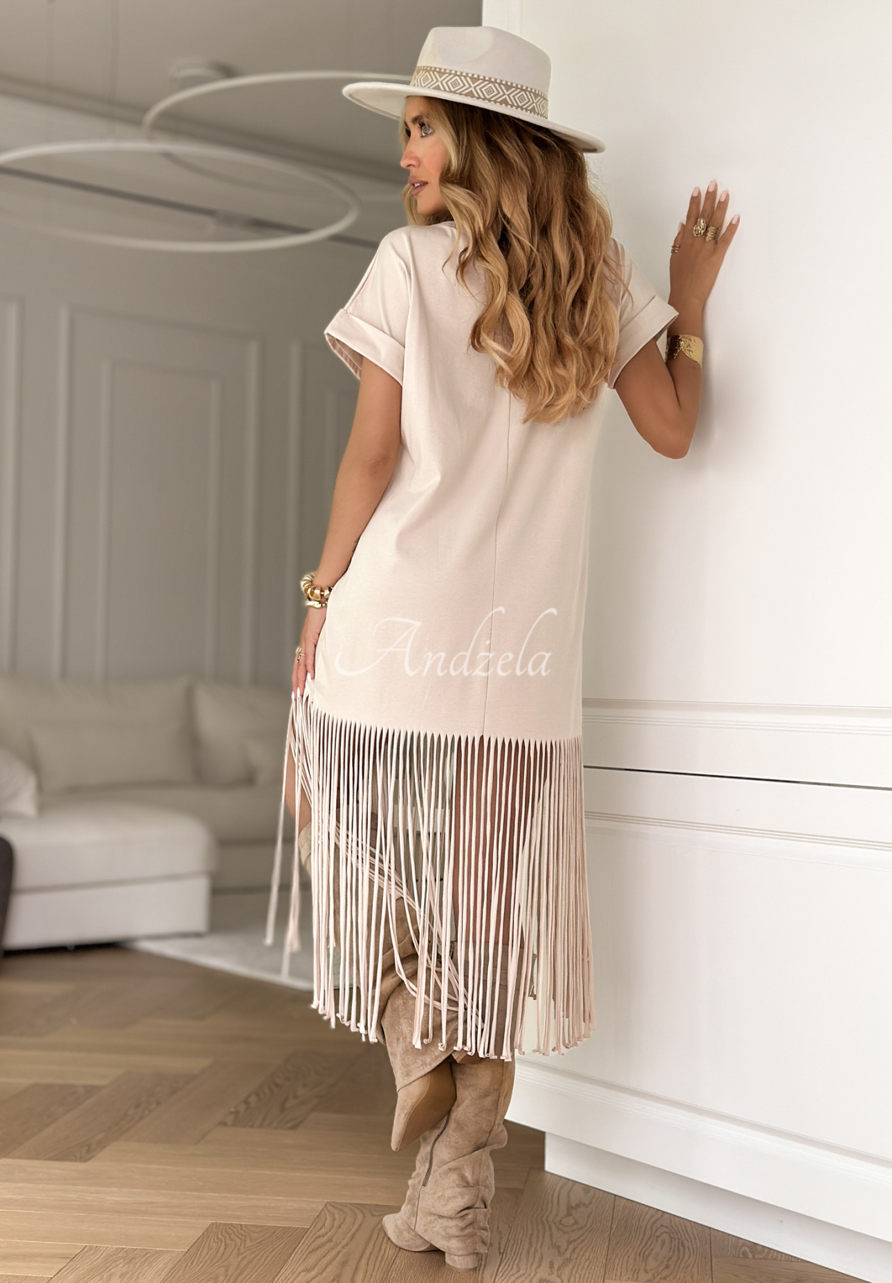 Šaty so strapcami boho Rancho Cortes béžová