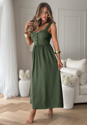 Viskózové šaty na ramienka La Esmeralda khaki