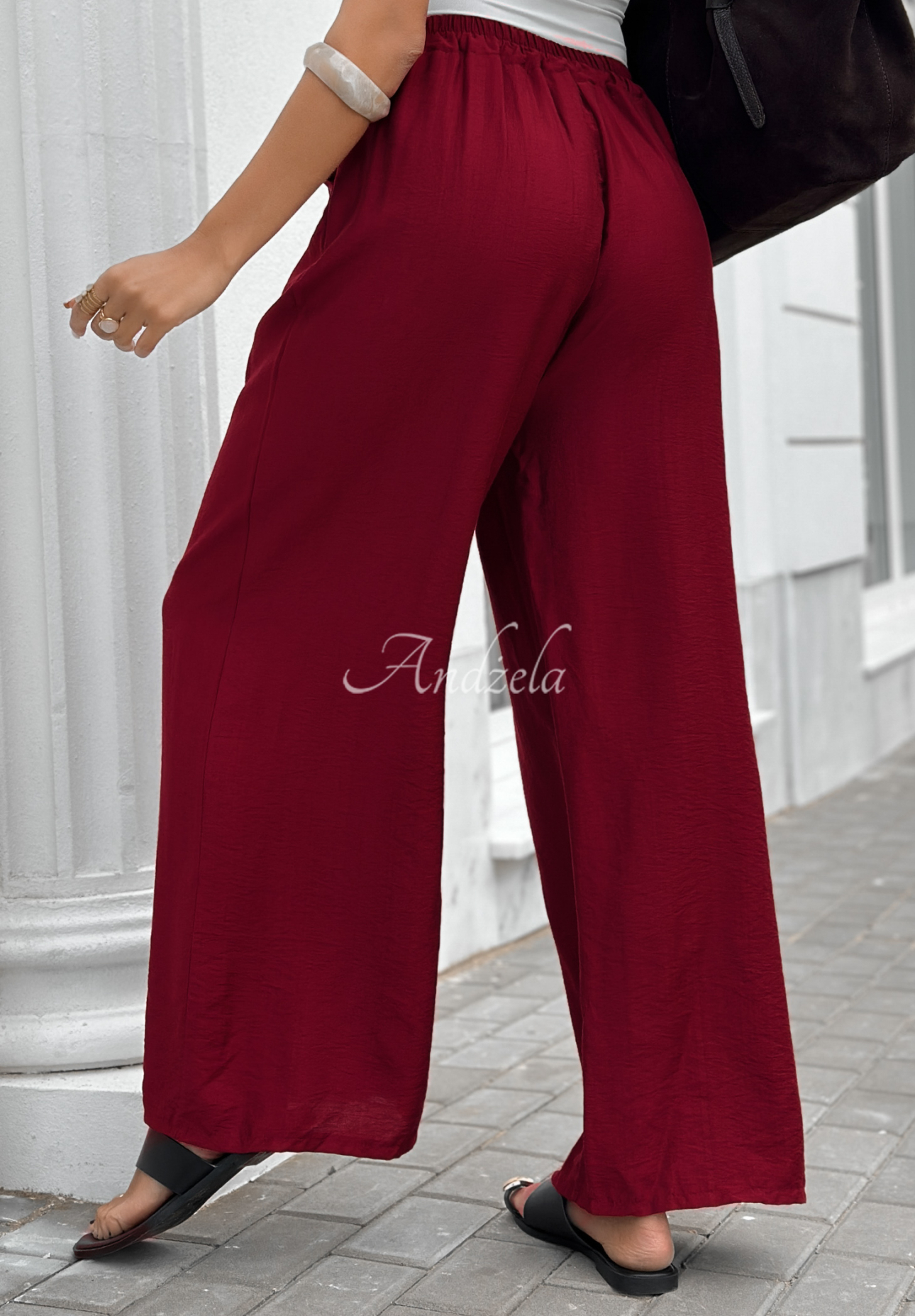 Viskózové nohavice wide leg s opaskom Jefferson City bordové