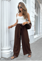 látkové Nohavice wide leg z paskiem Jefferson City čokoládové