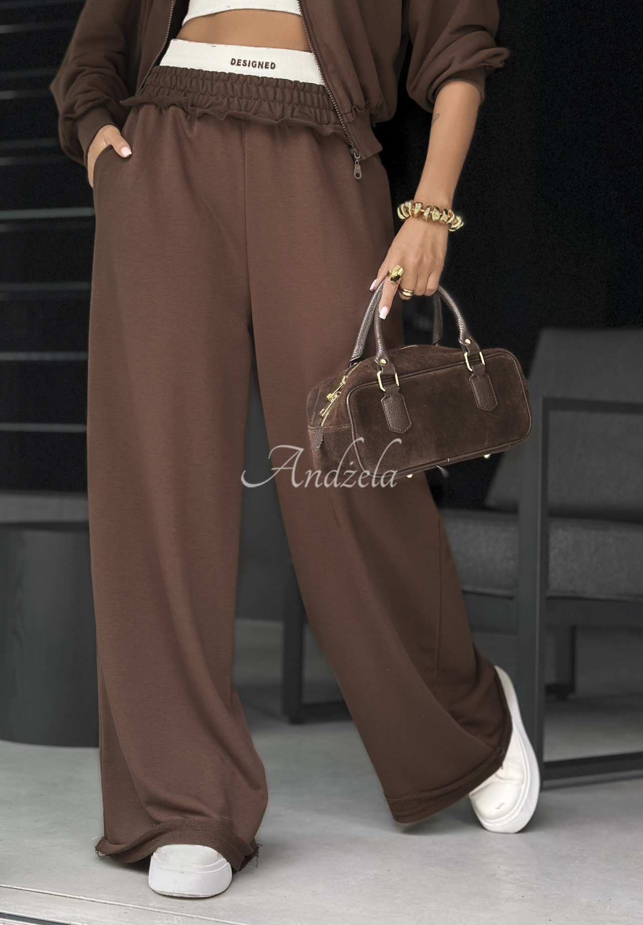 Súprava 3in1 Top, mikina a nohavice wide leg Let’s Do This čokoládový