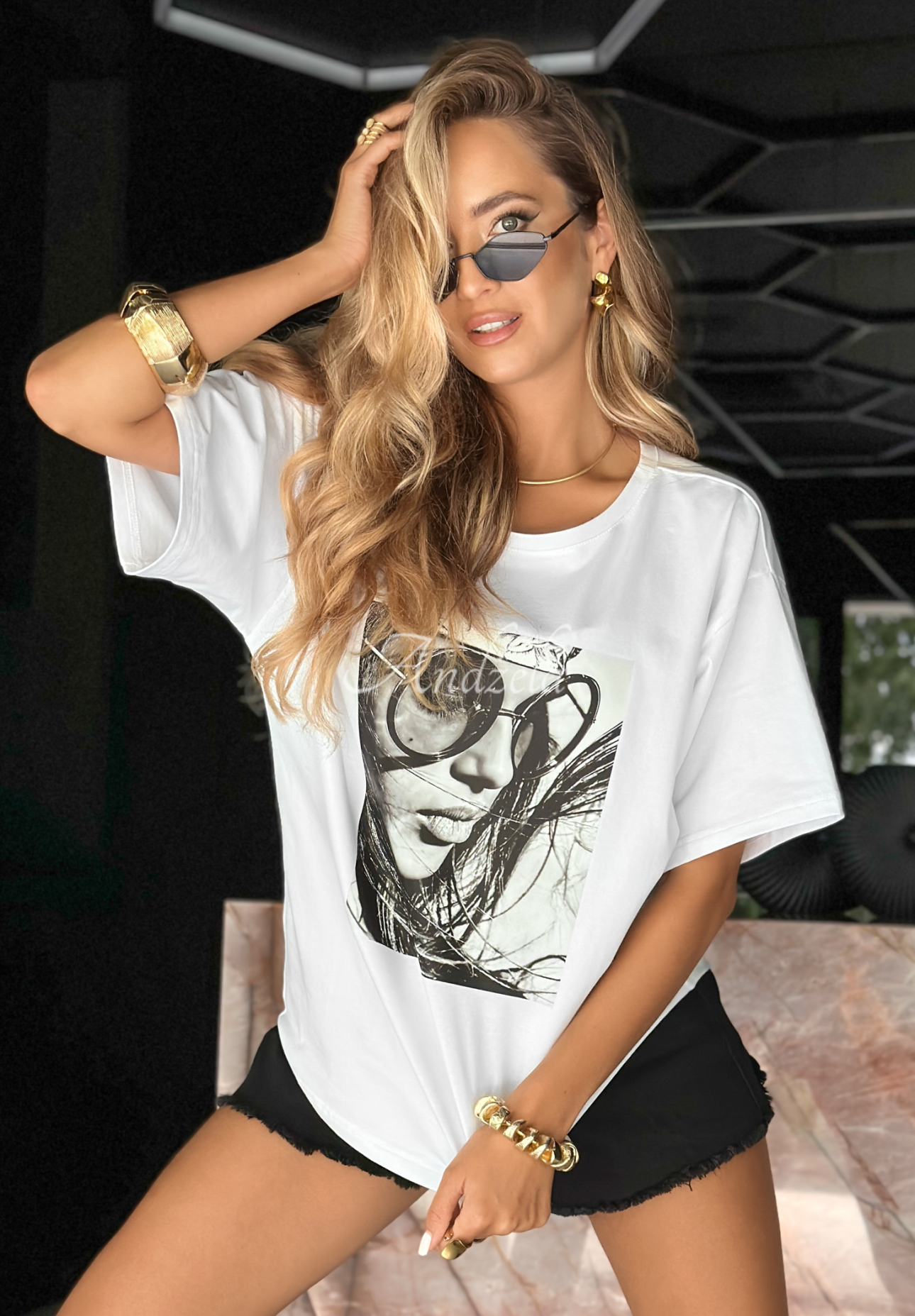 Krátke tričko s potlačou Sunglasses Biela