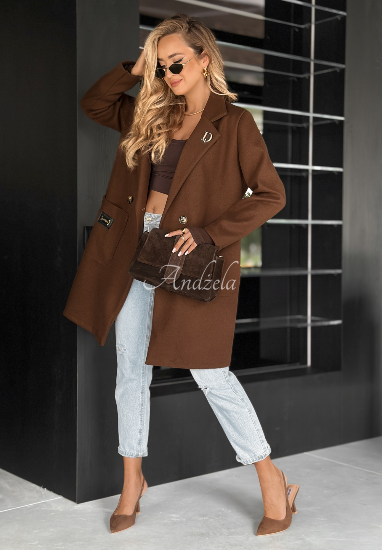 Kabát oversize s golierom Find Your Peace čokoládový