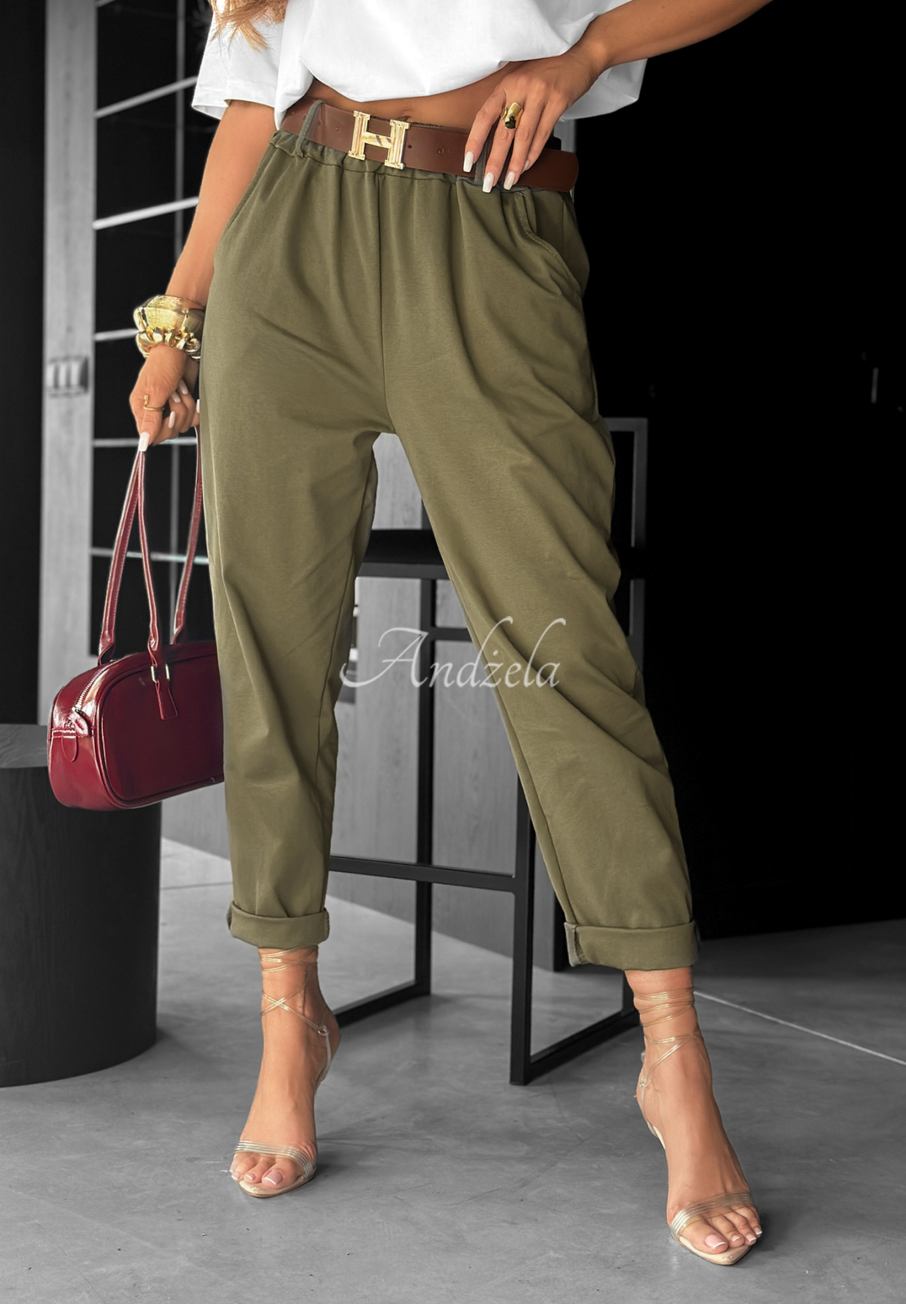 Nohavice s opaskom Take A Look khaki