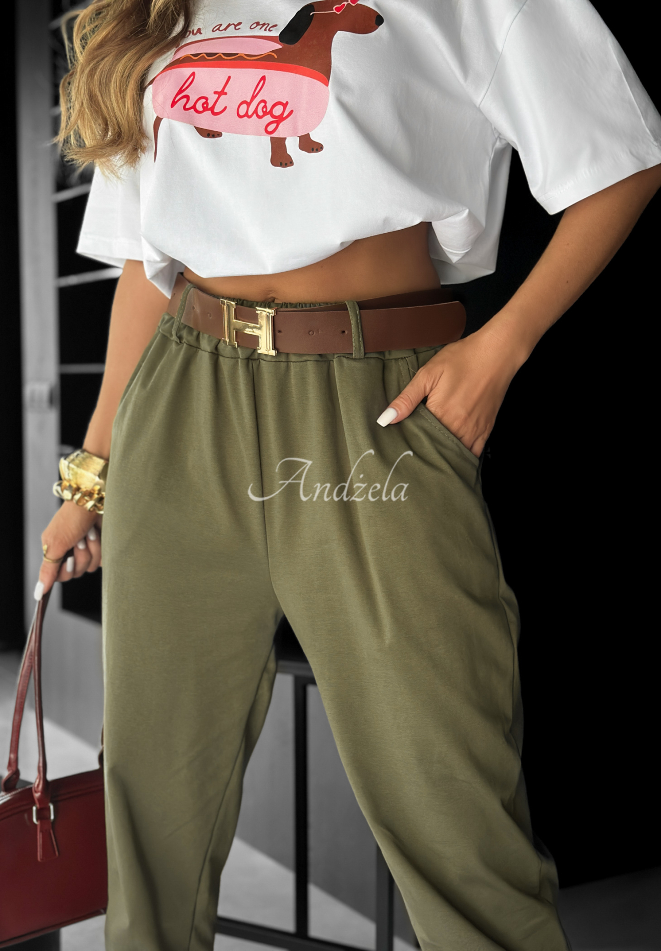Nohavice s opaskom Take A Look khaki