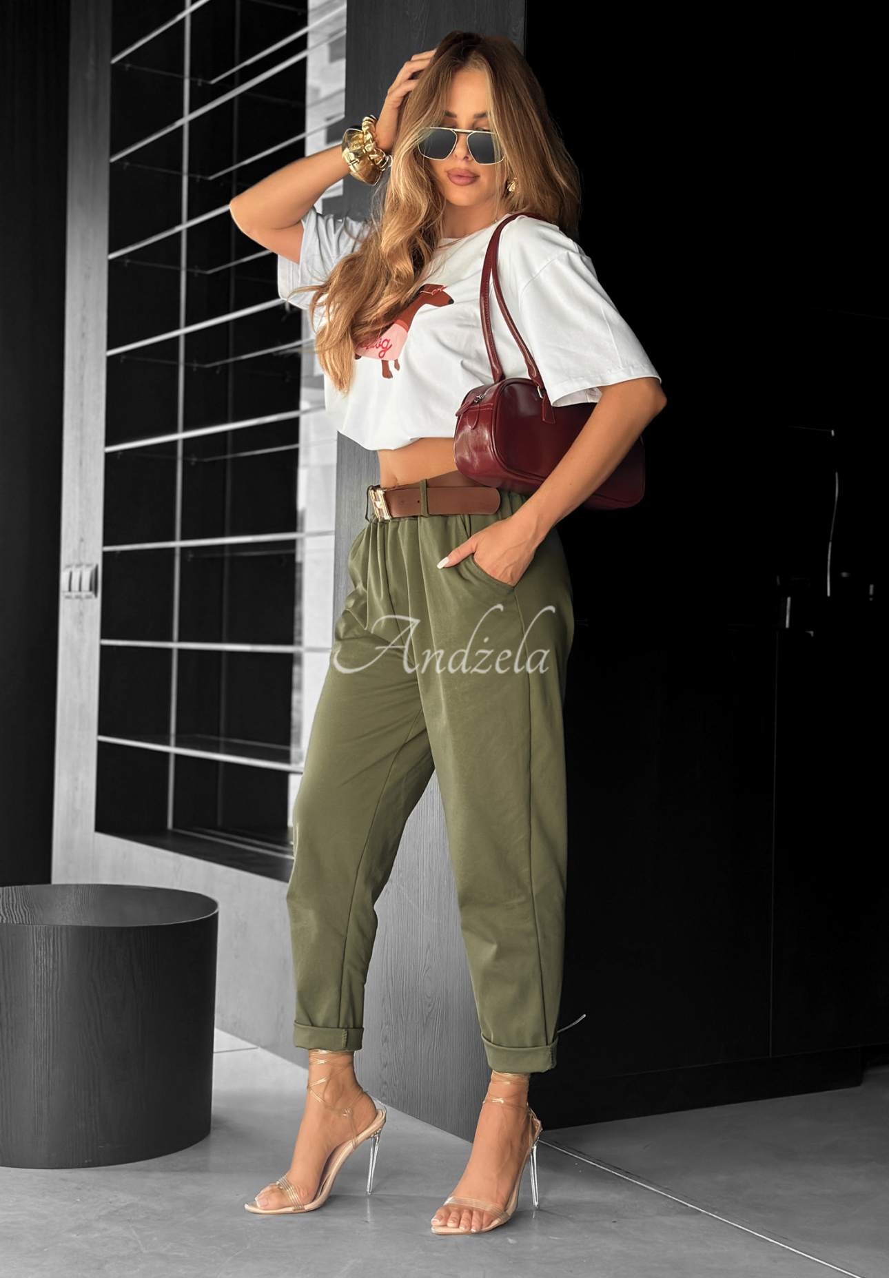 Nohavice s opaskom Take A Look khaki