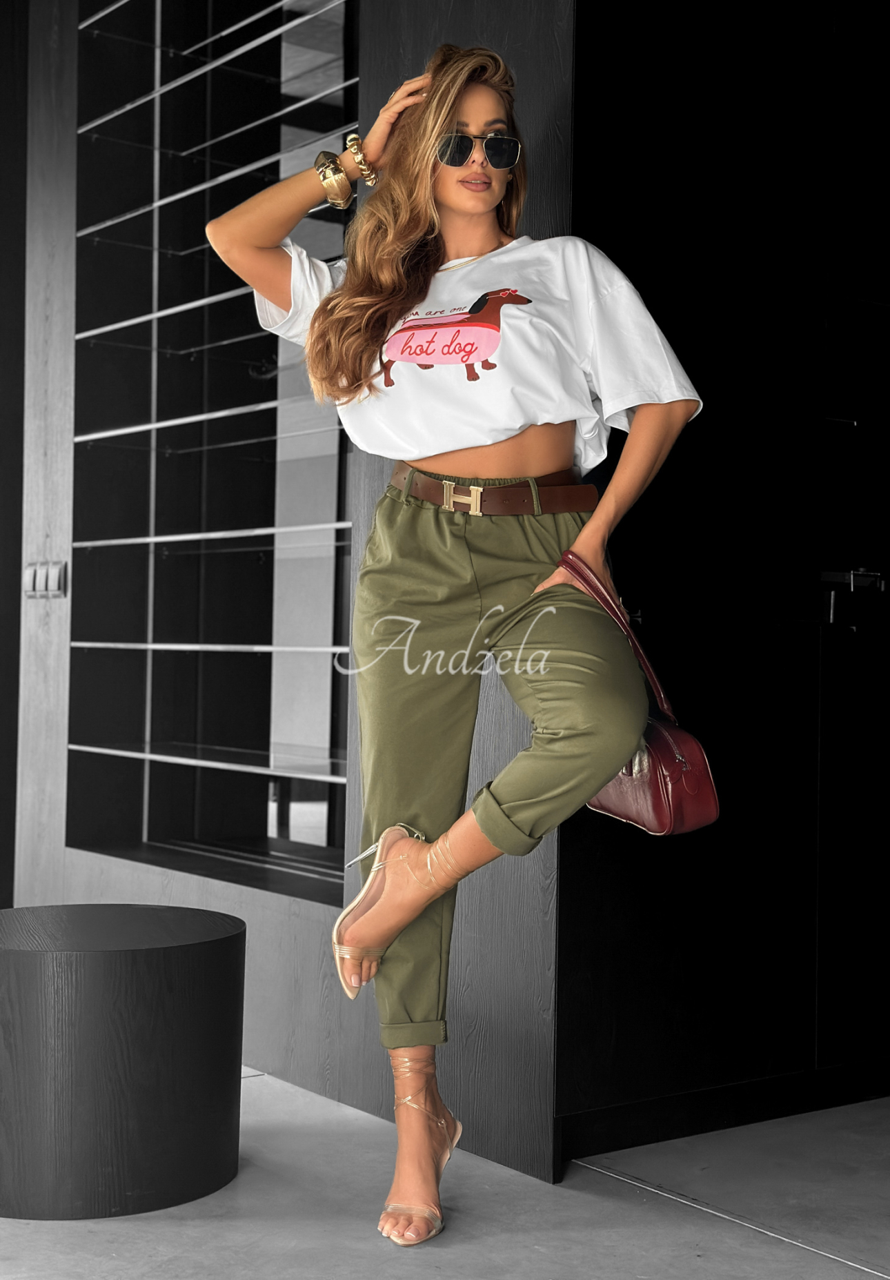 Nohavice s opaskom Take A Look khaki