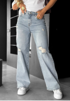 Džínsy wide leg s odreninami I Think So svetlomodré