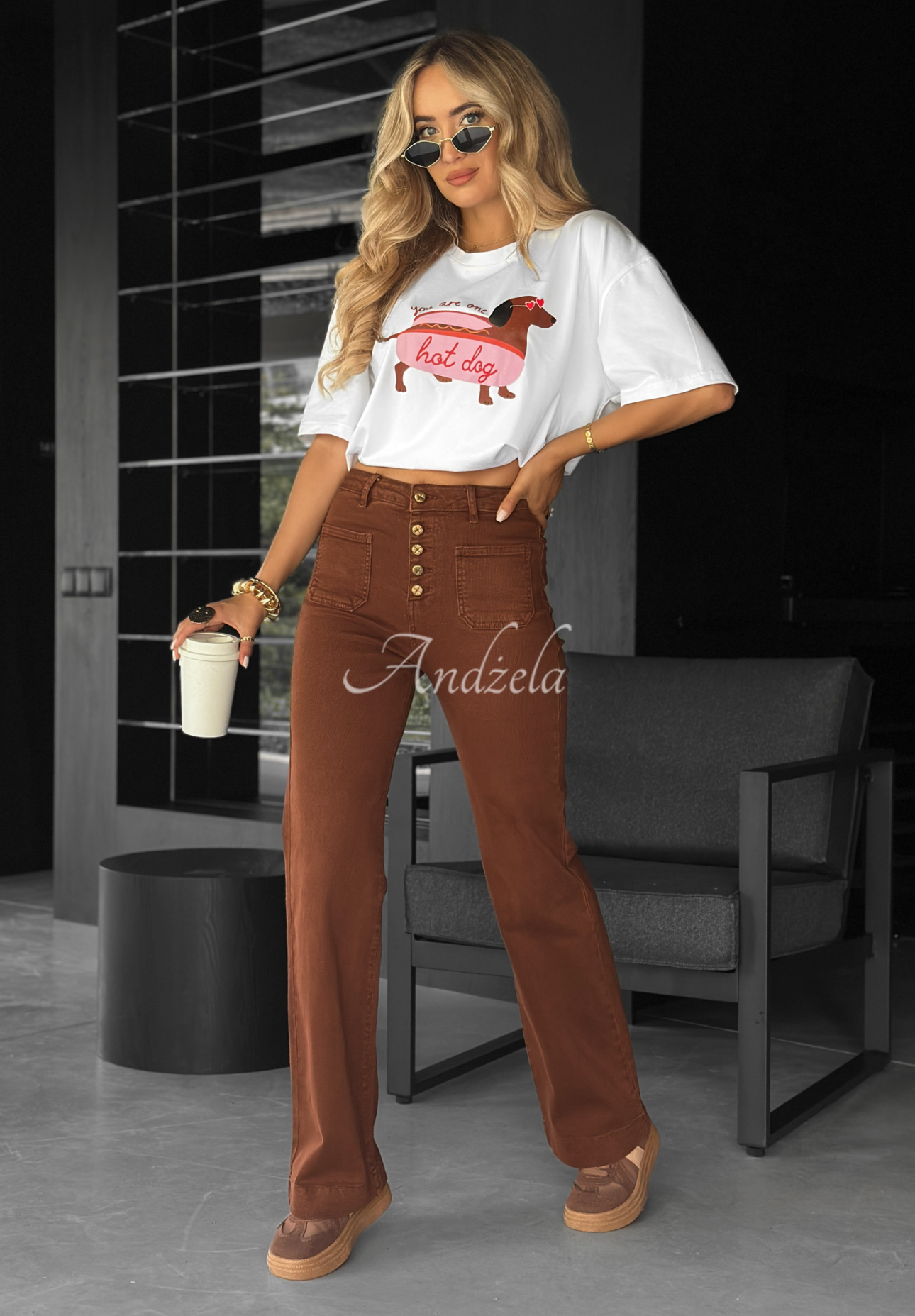 Džínsy wide leg This Is Real čokoládové