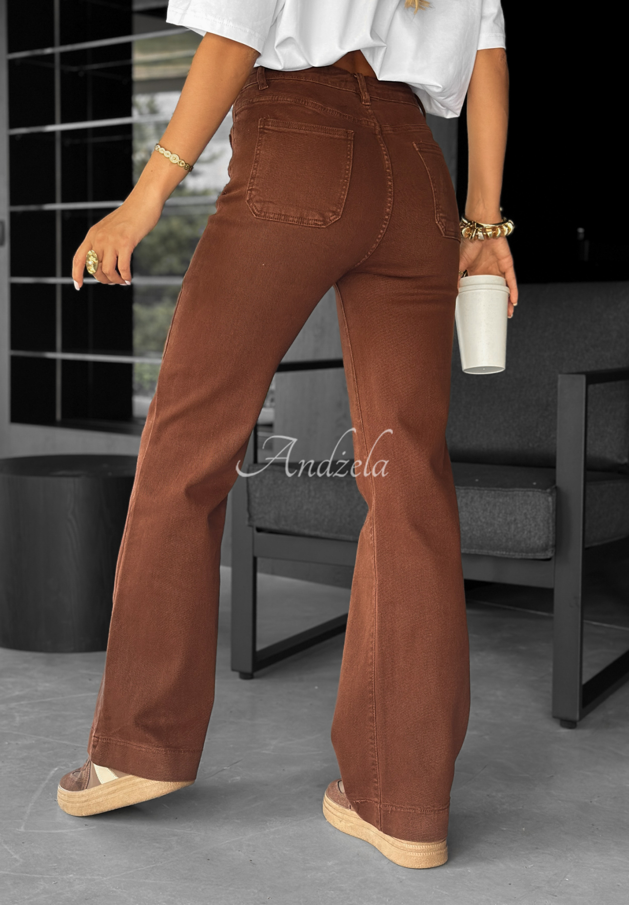 Džínsy wide leg This Is Real čokoládové