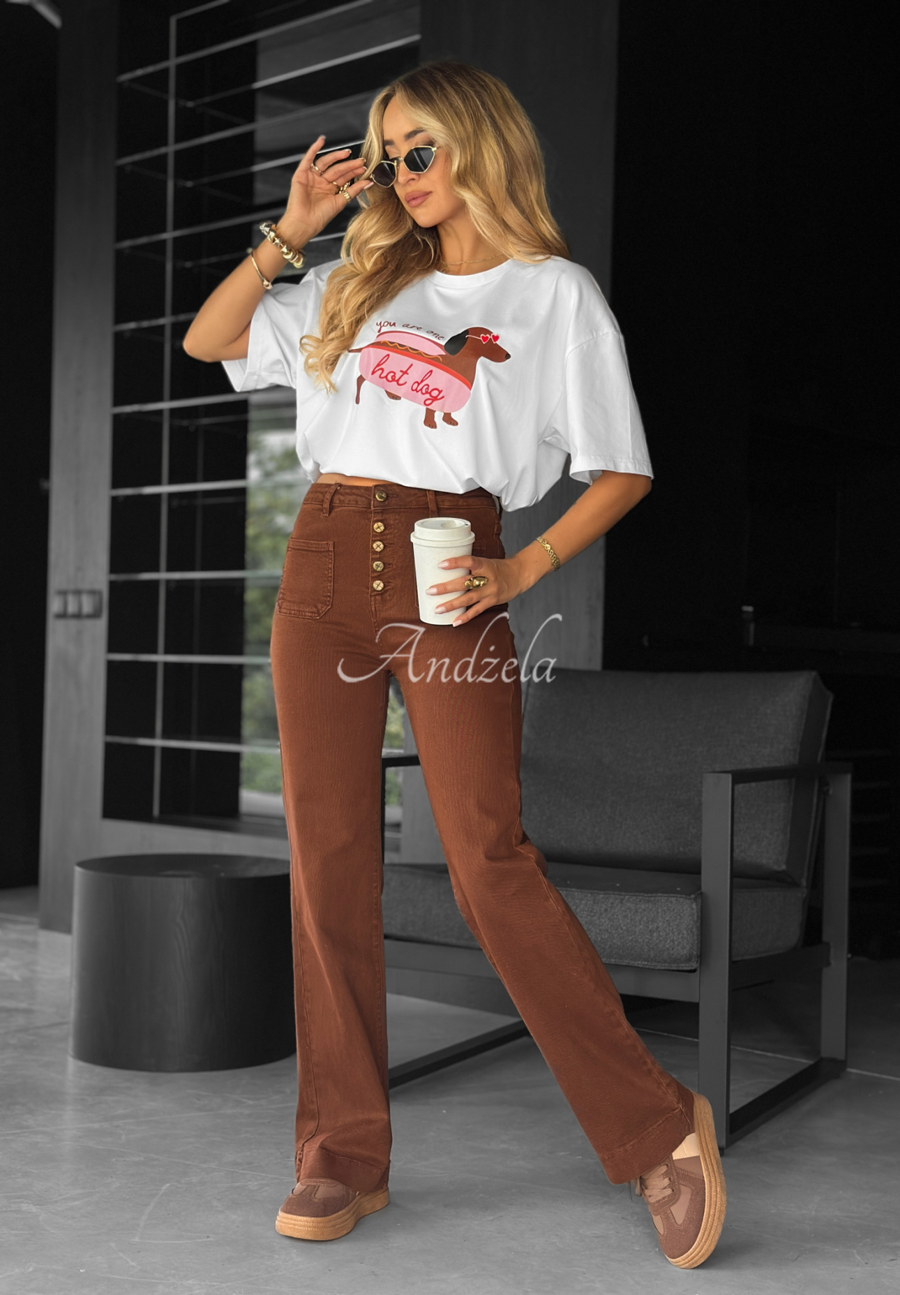 Džínsy wide leg This Is Real čokoládové