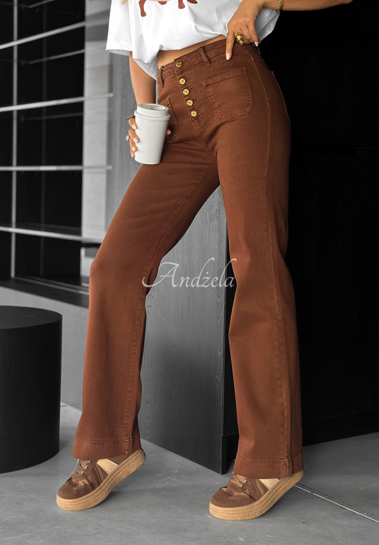 Džínsy wide leg This Is Real čokoládové