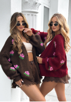 Krótki kardigan w kwiaty Bloomingdale čokoládový